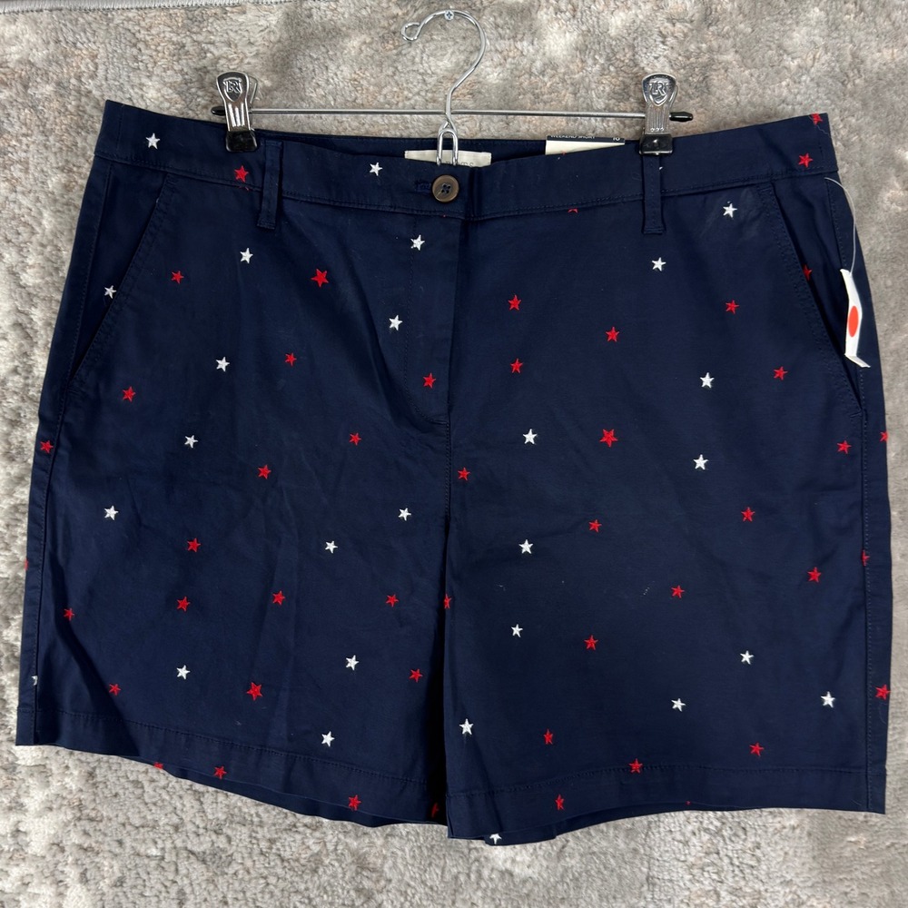 NEW Talbots Size 16 Embroidered Star Weekend Twill Patriotic Shorts Blue Womens